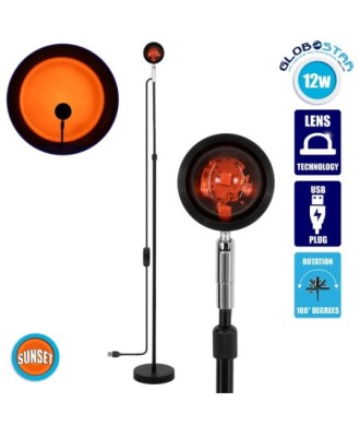 GloboStar® 00818 Μοντέρνο Minimal Επιδαπέδιο Φωτιστικό Μεταλλικό Μονόφωτο LED 12W DC 5V με Projector LENS Ειδικού Εφέ & Καλώδιο Τροφοδοσίας USB Rotation Head 180° SUNSET